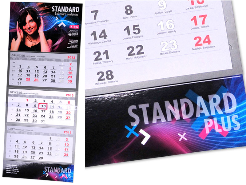 Kalendarze ścienne trójdzielne z doklejką reklamową